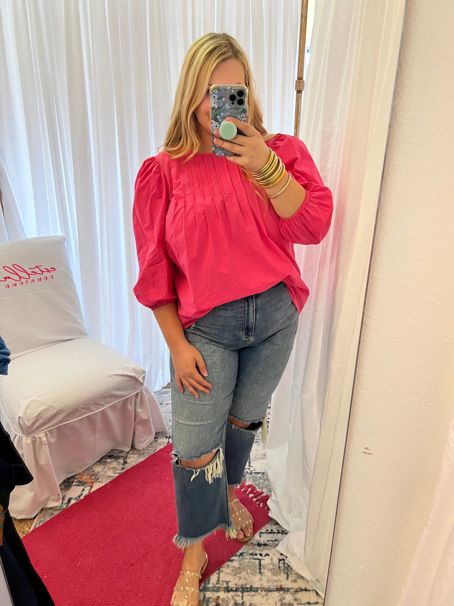 Azalea Pink Pintuck Blouse