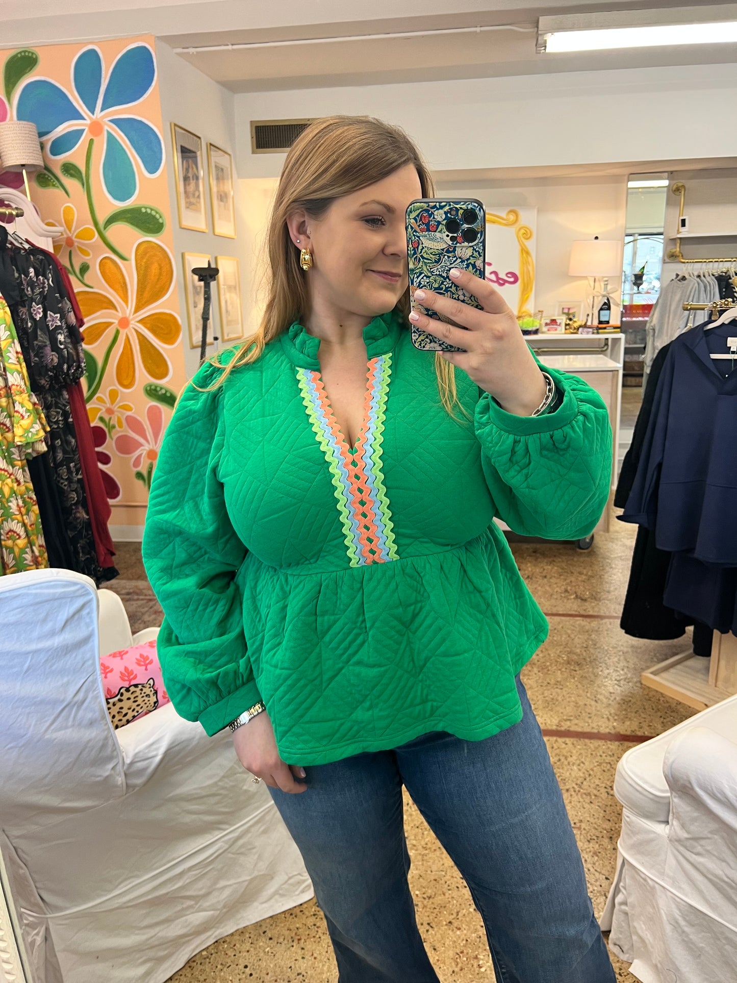 Green Quilted Blouse