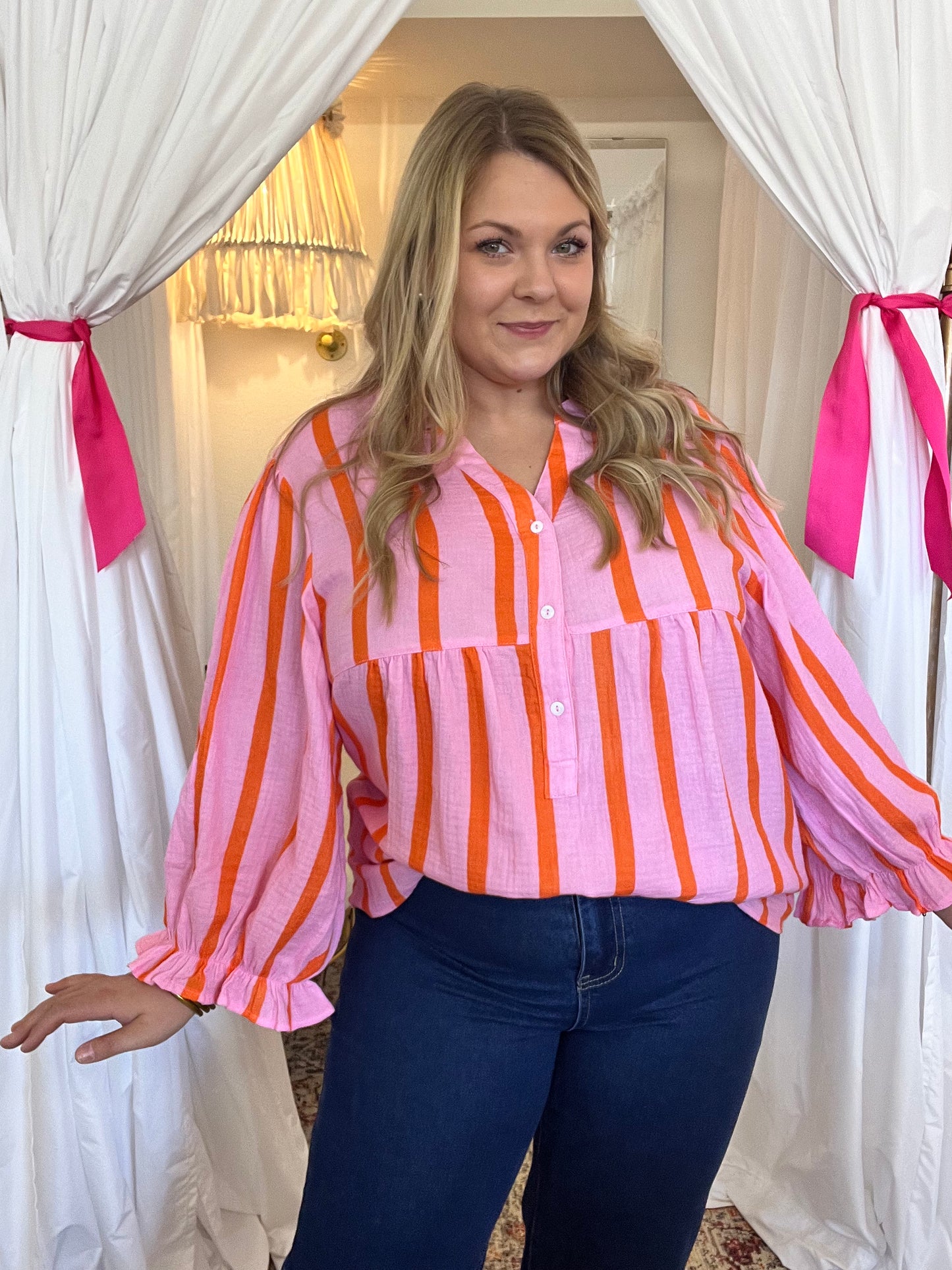 Pink & Orange Gauze Blouse