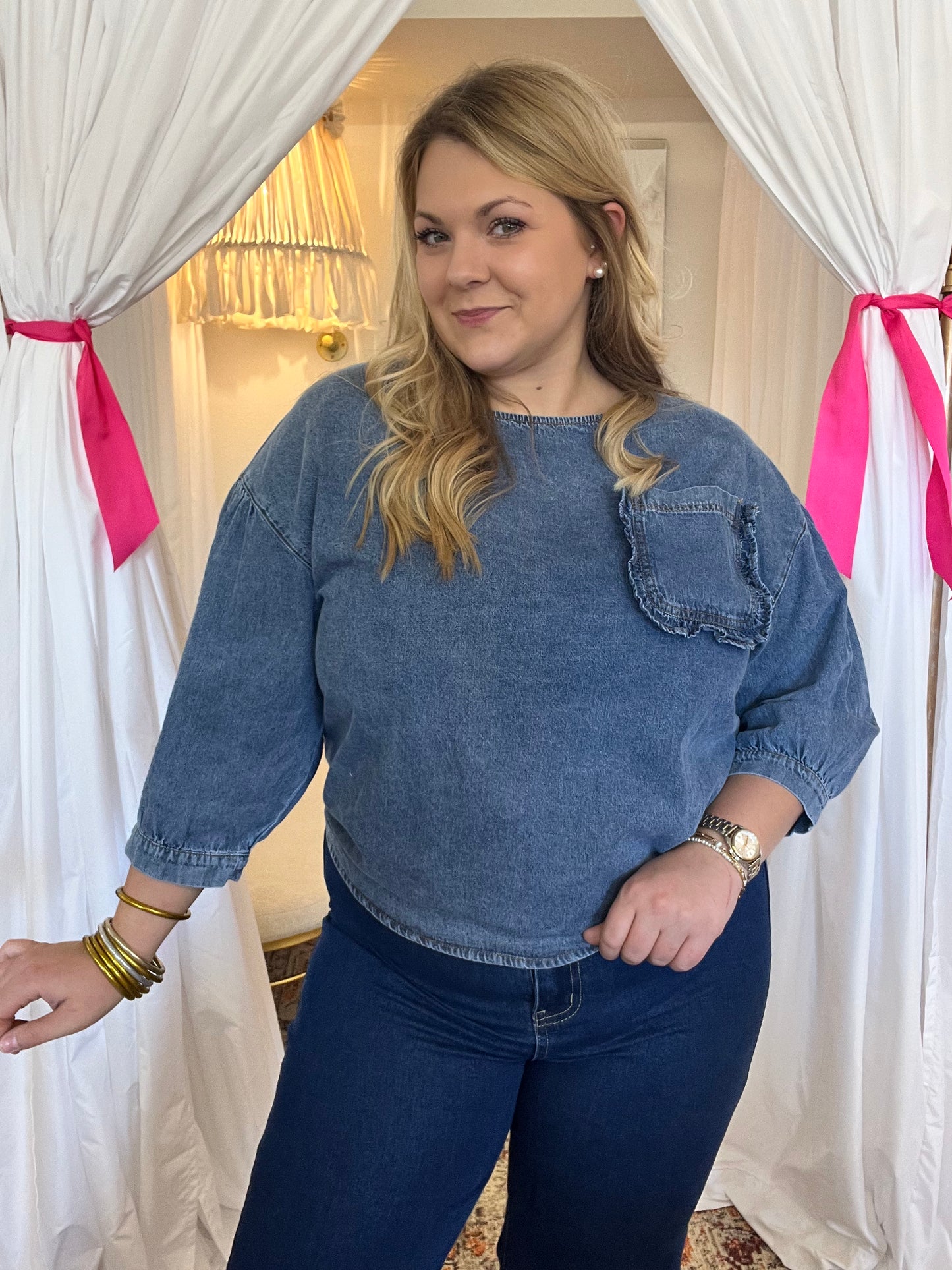 3/4 Sleeve denim Blouse