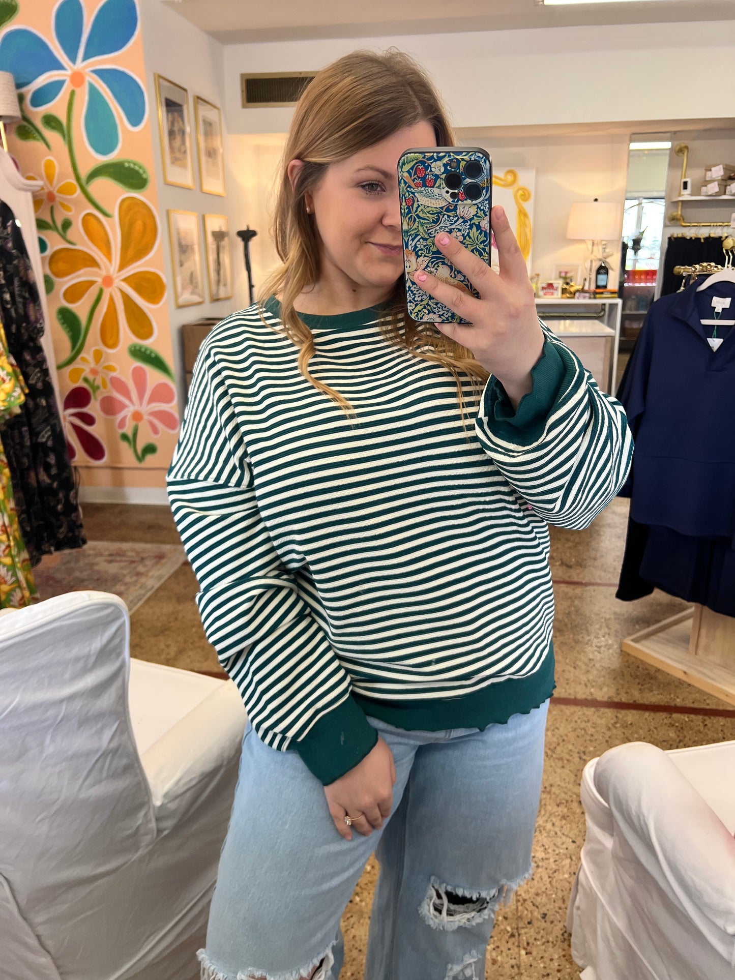 Green Stripe Casual Top