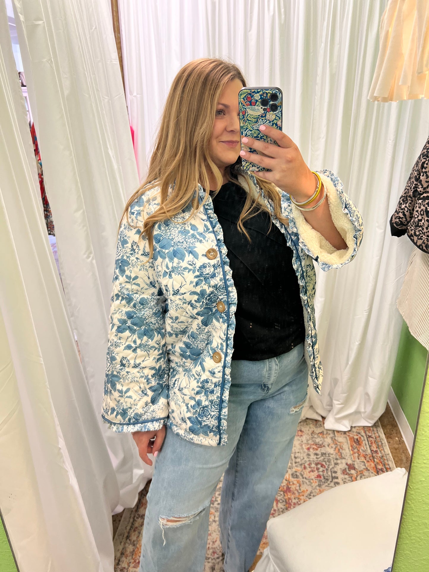 Blue Floral Sherpa Jacket