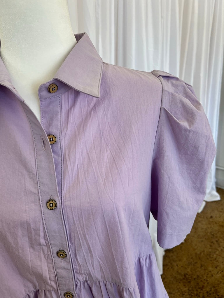 Lavender Button Down Tiered Dress