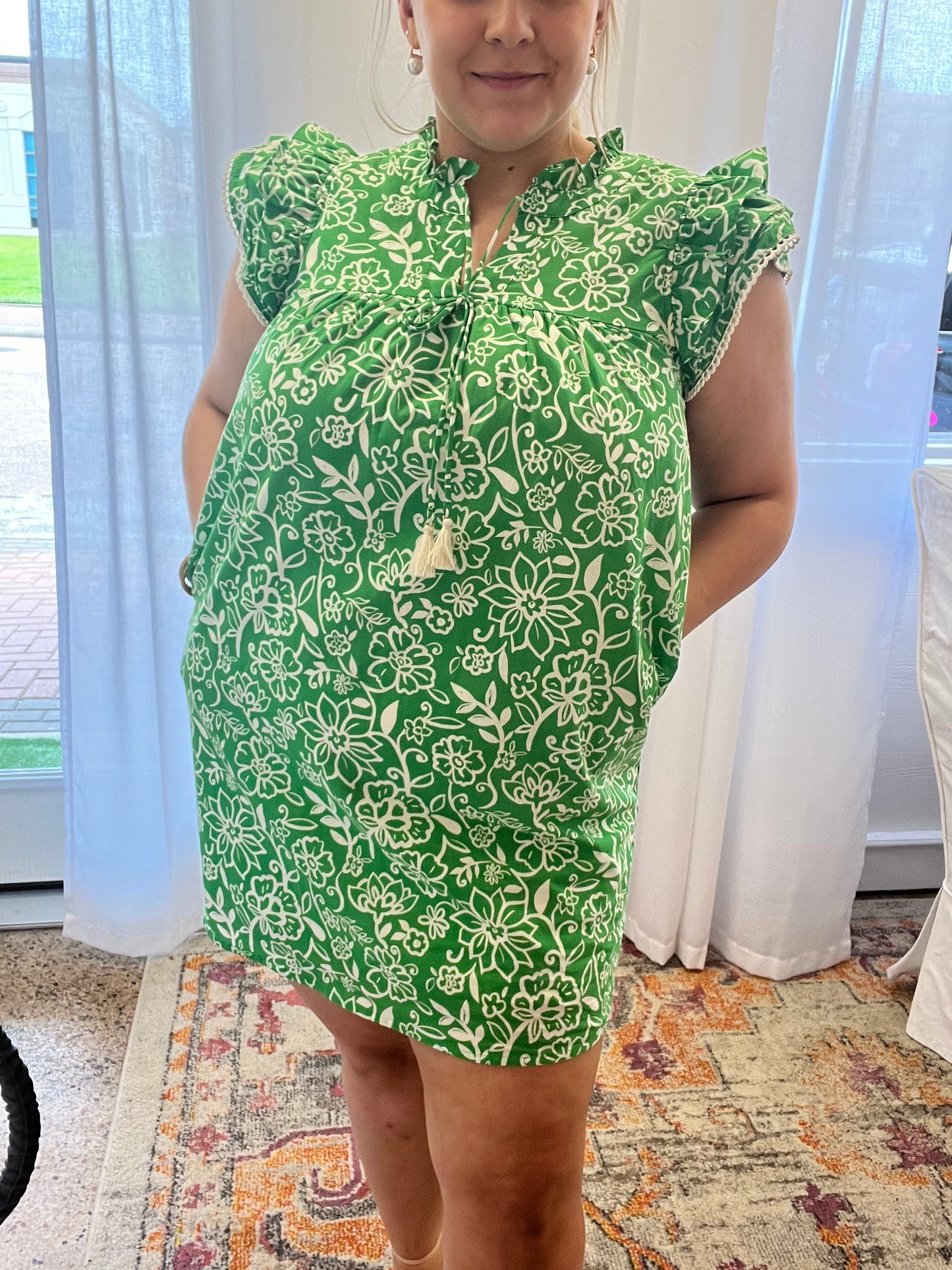 Green Flower Print Dress