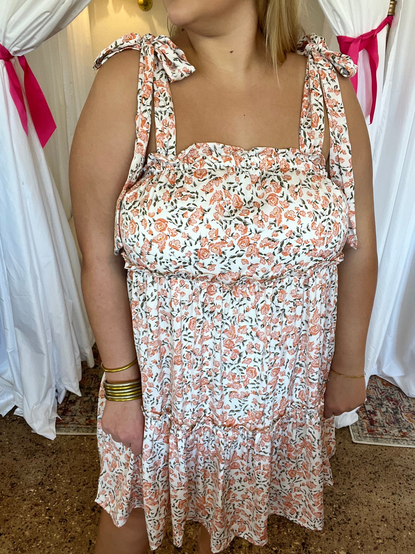 Orange Floral Tie Strap Dress