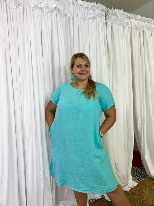 Aqua Linen Dress