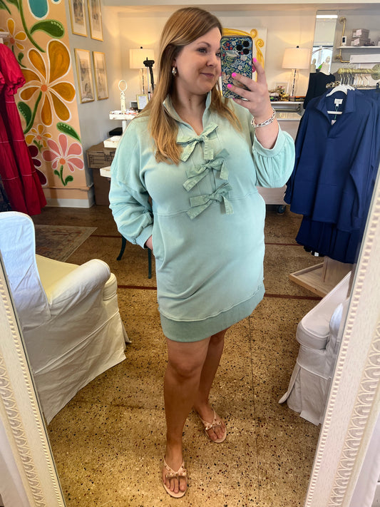 Sage Sweatshirt Bow Dress