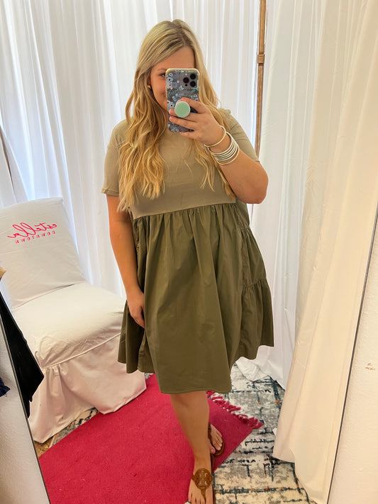 Olive knit top T-shirt dress