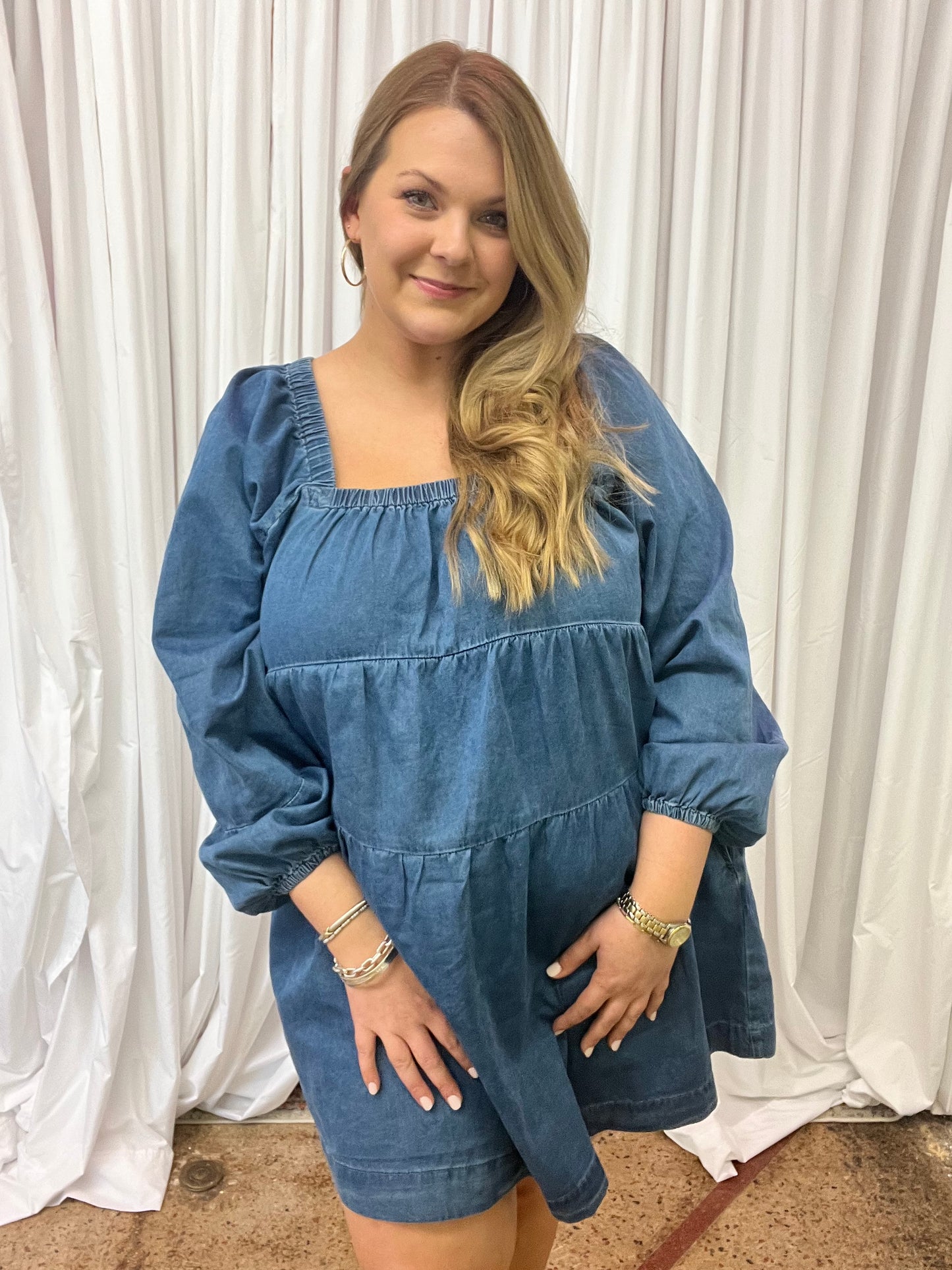 Chambray Square Neck Dress