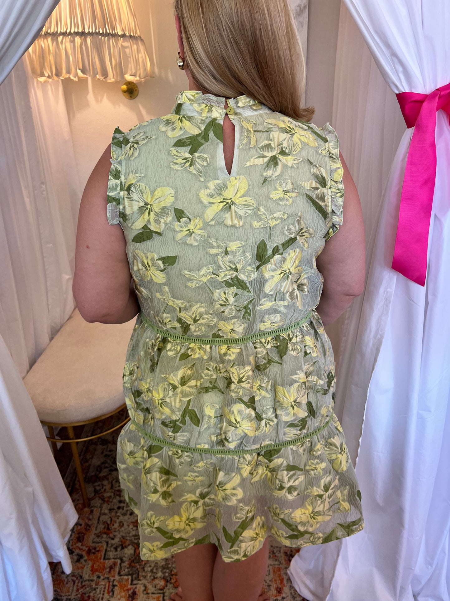 Chartreuse Organza Floral Dress