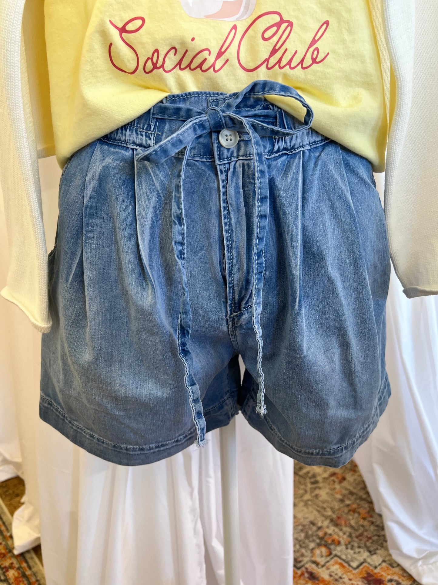 Chambray Drawstring Shorts