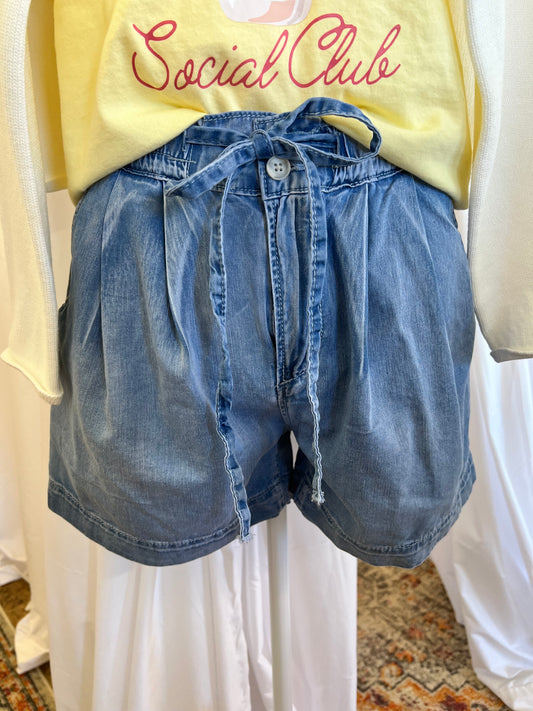 Chambray Drawstring Shorts