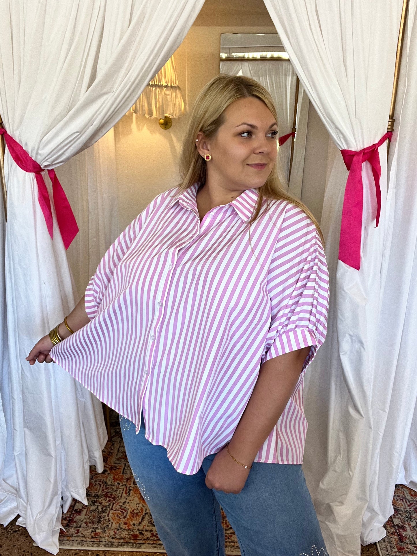 Pink Oversized Stripe Button Down