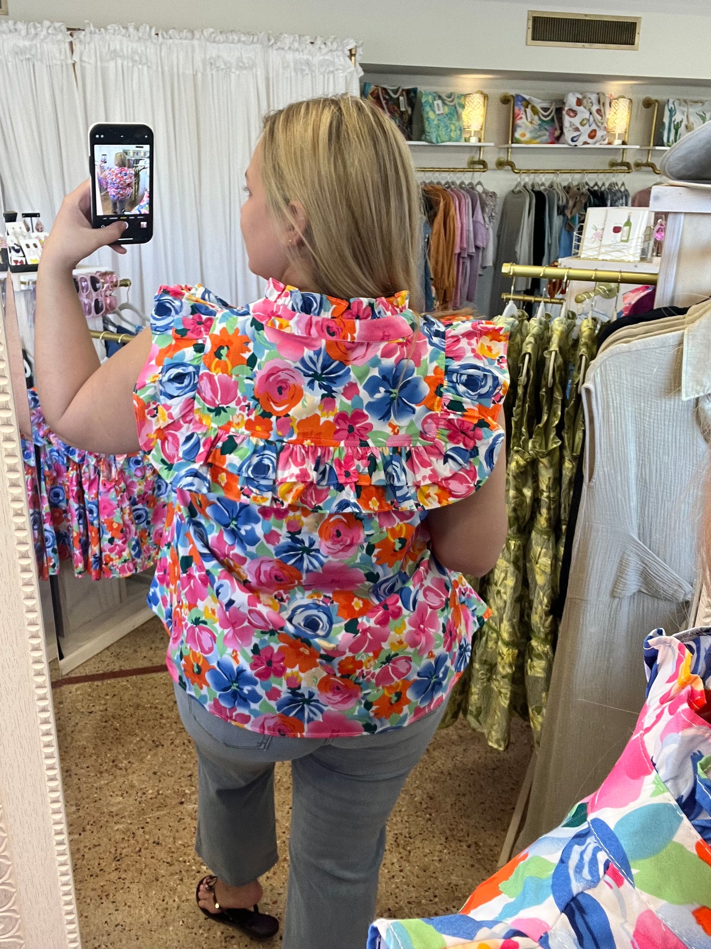 Fuchsia Floral Ruffle Blouse