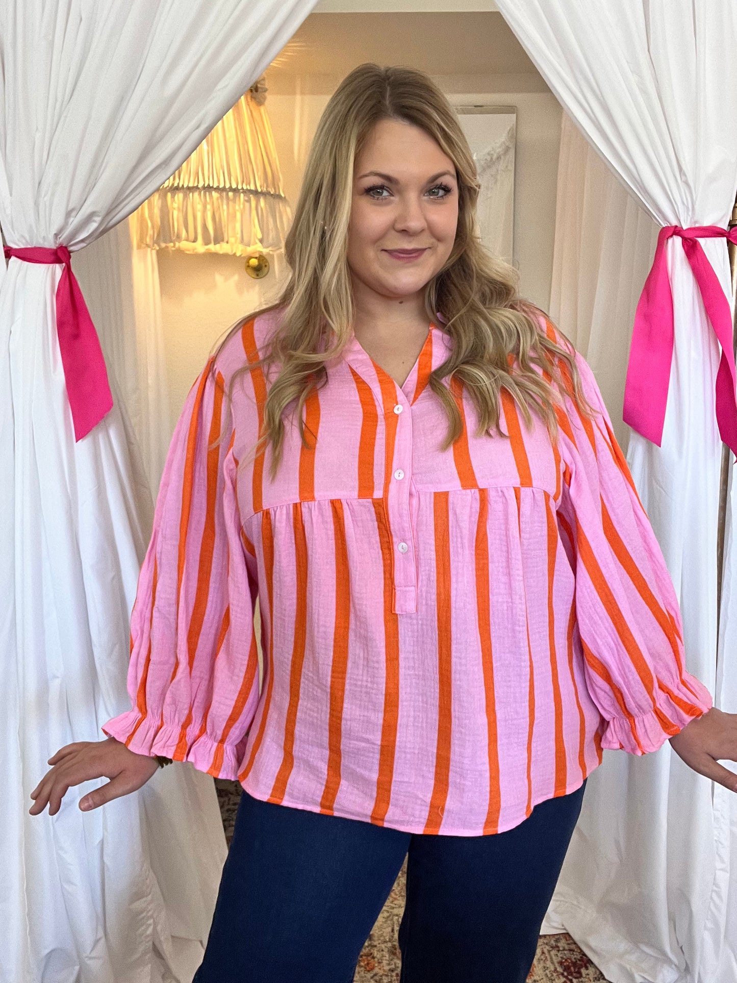 Pink & Orange Gauze Blouse