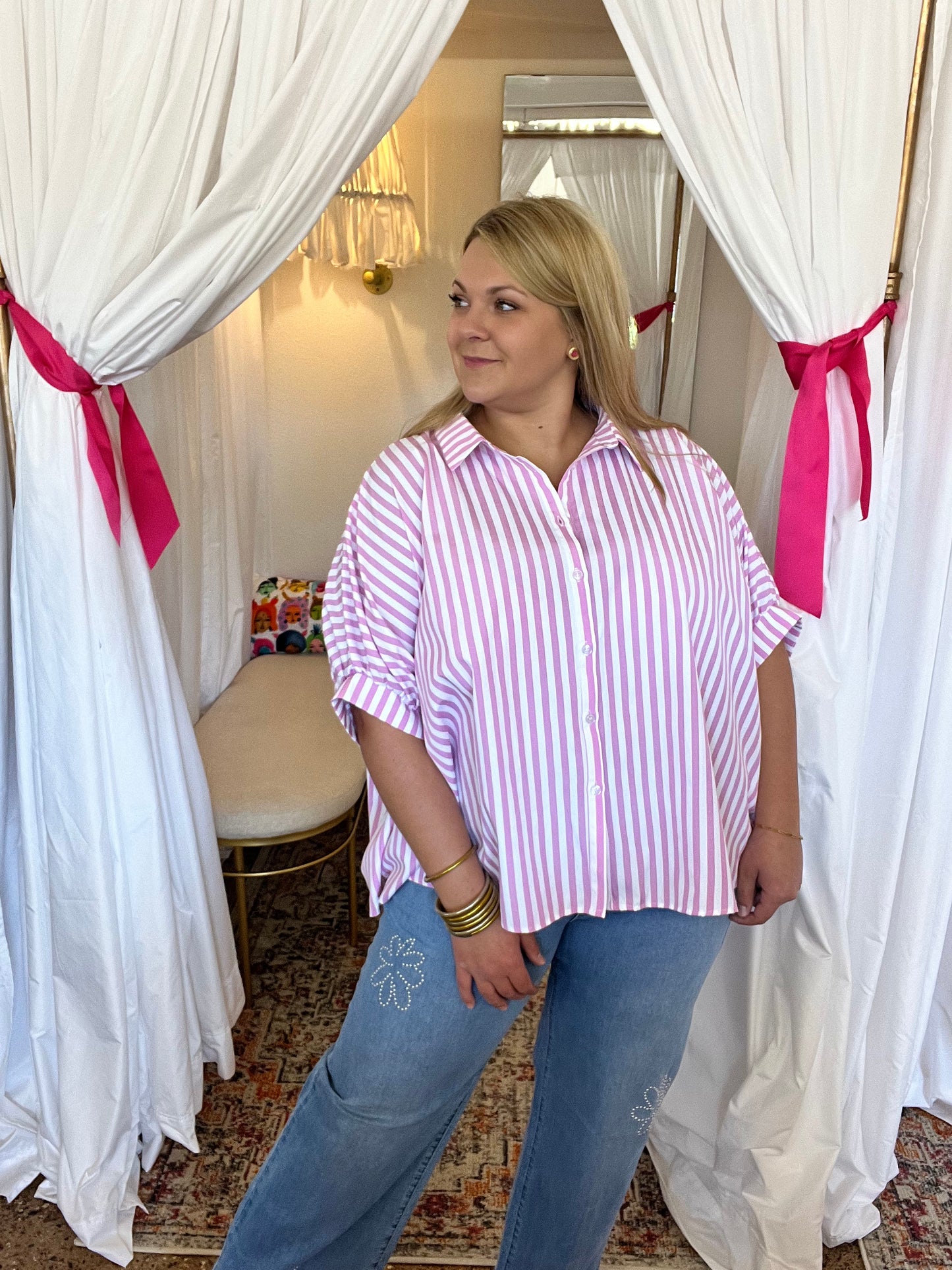 Pink Oversized Stripe Button Down