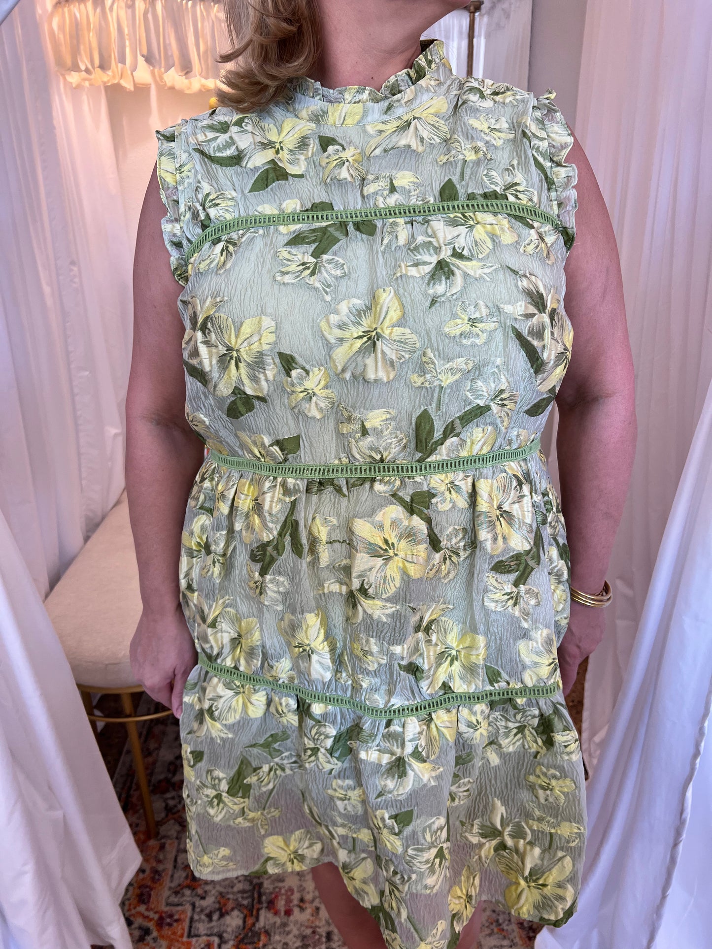 Chartreuse Organza Floral Dress