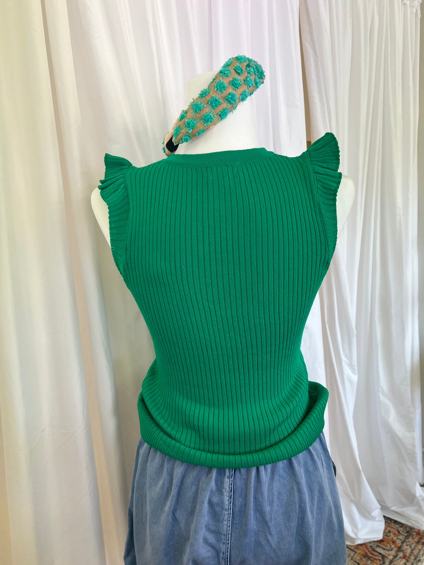 Green Ruffle sleeve tank