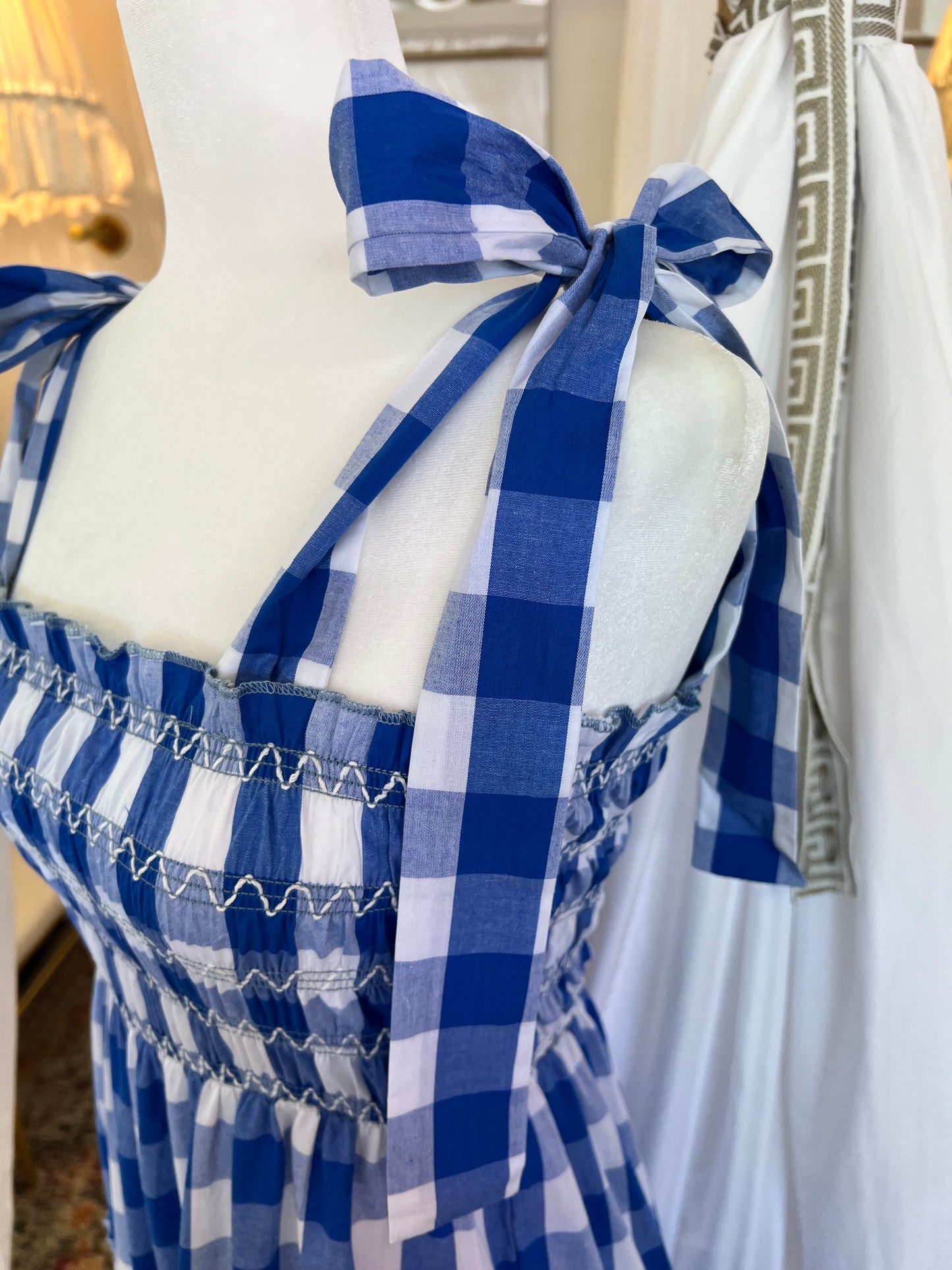 Blue Gingham Smocked Dress