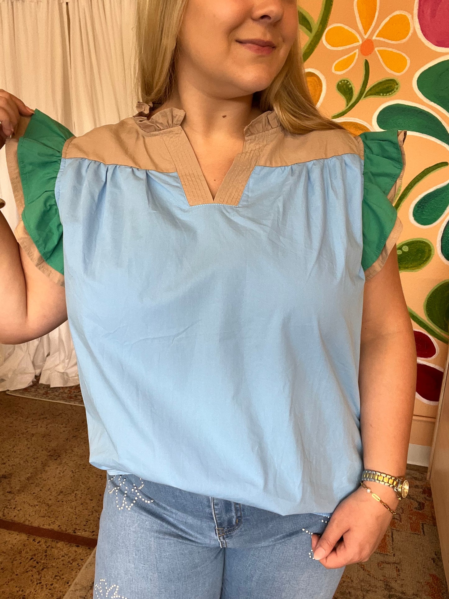 Blue Color block Blouse