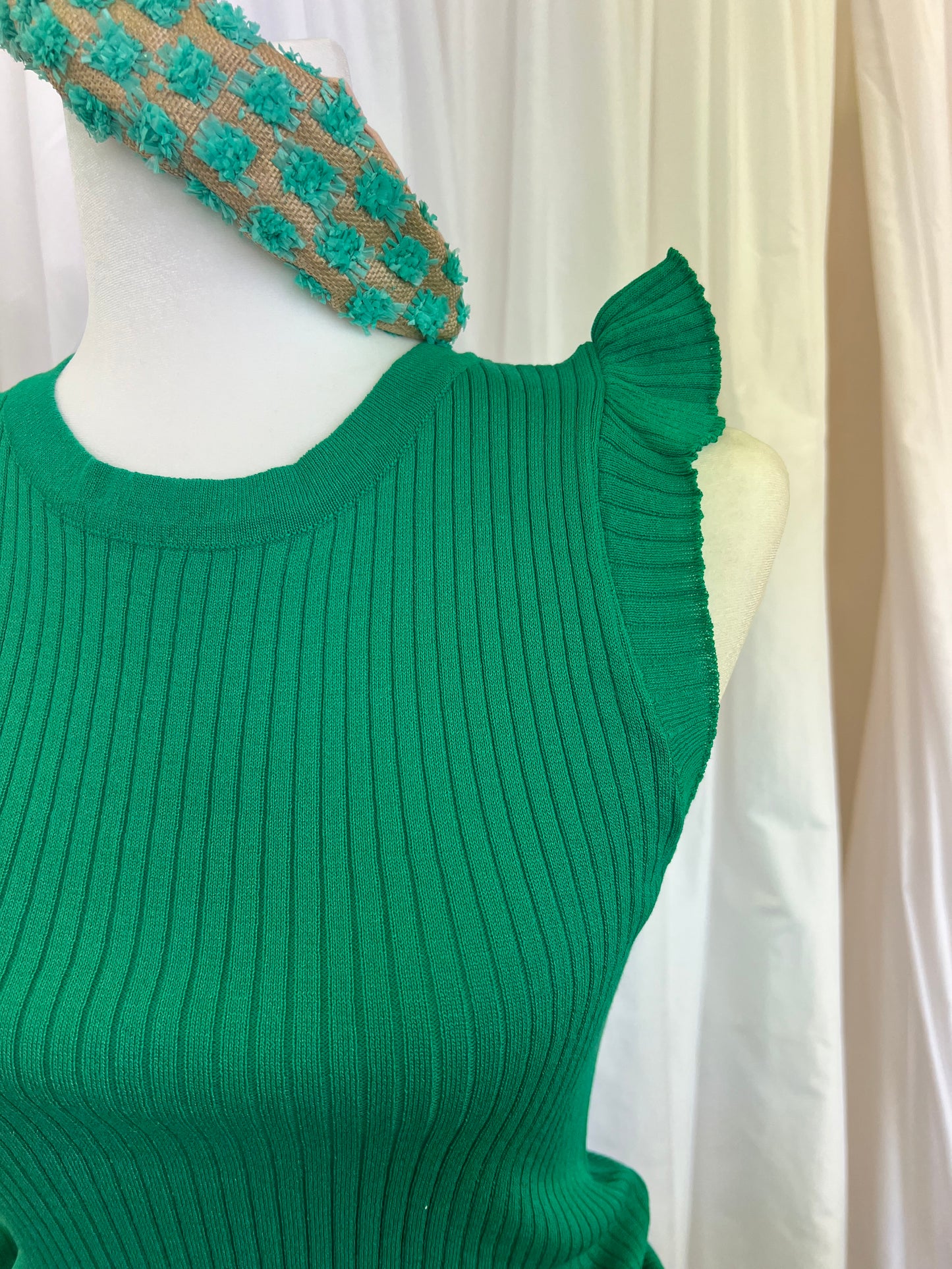 Green Ruffle sleeve tank