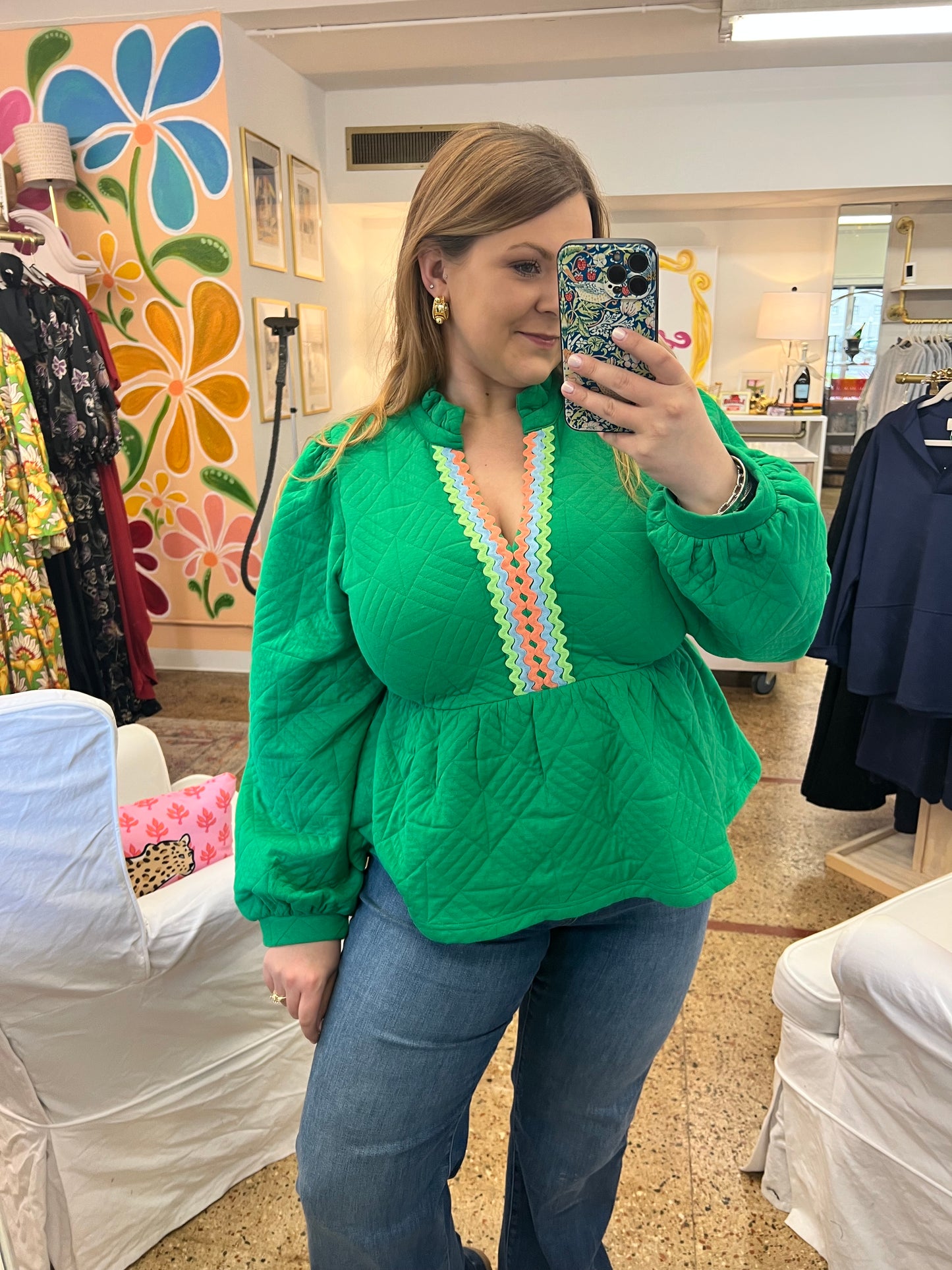 Green Quilted Blouse