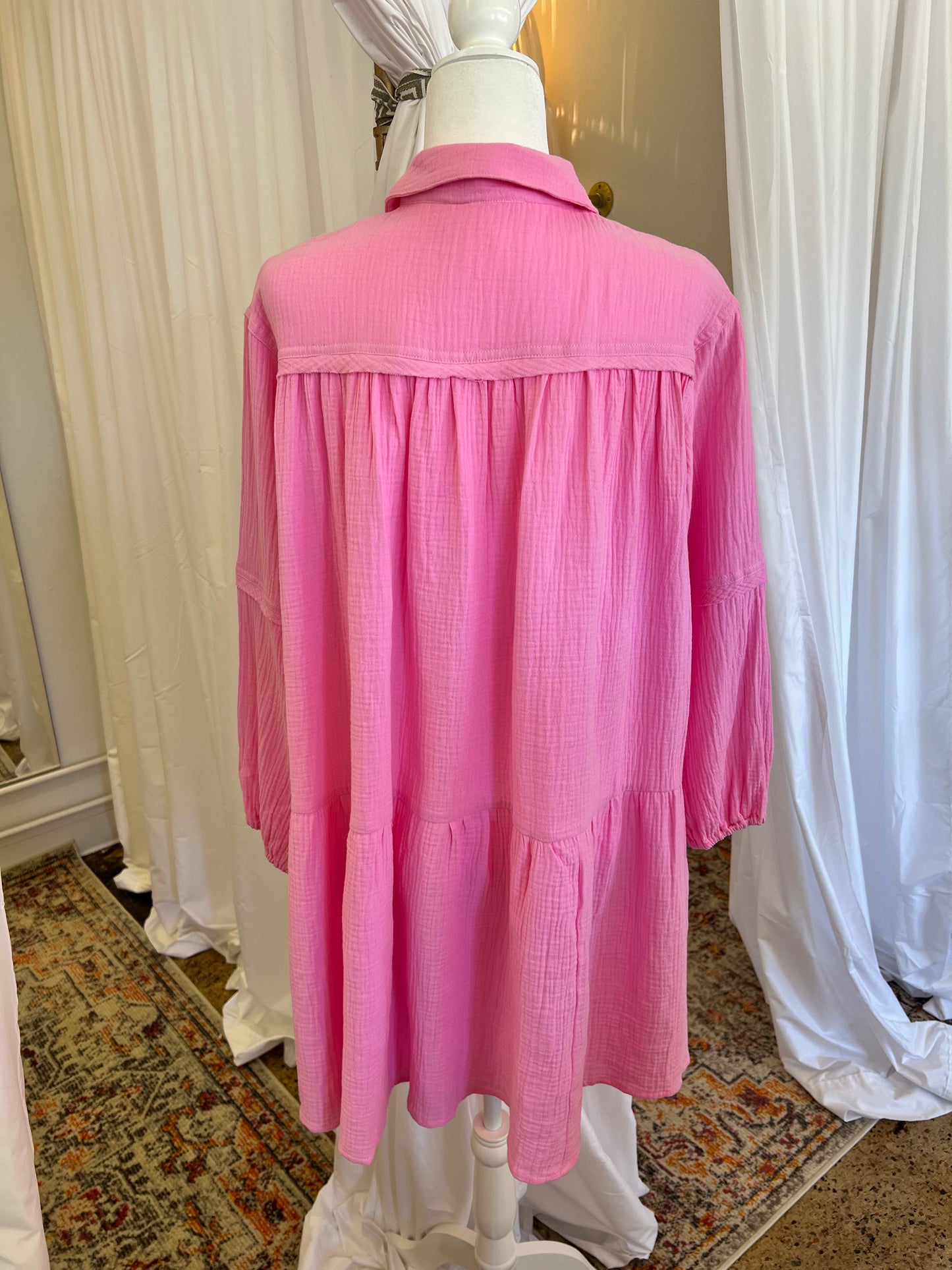 Pink Gauze Bubble Sleeve Dress