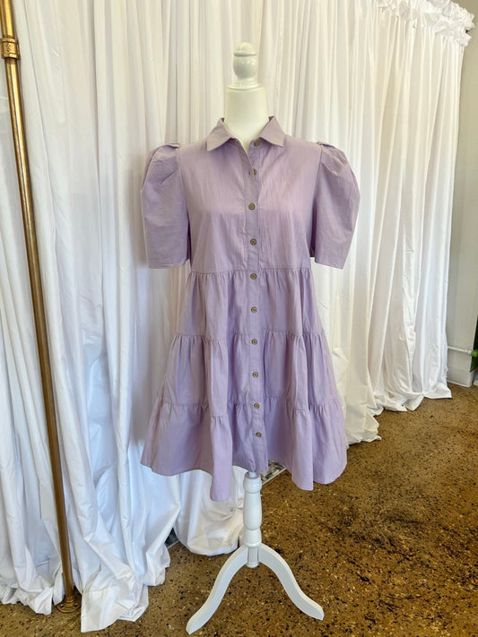 Lavender Button Down Tiered Dress