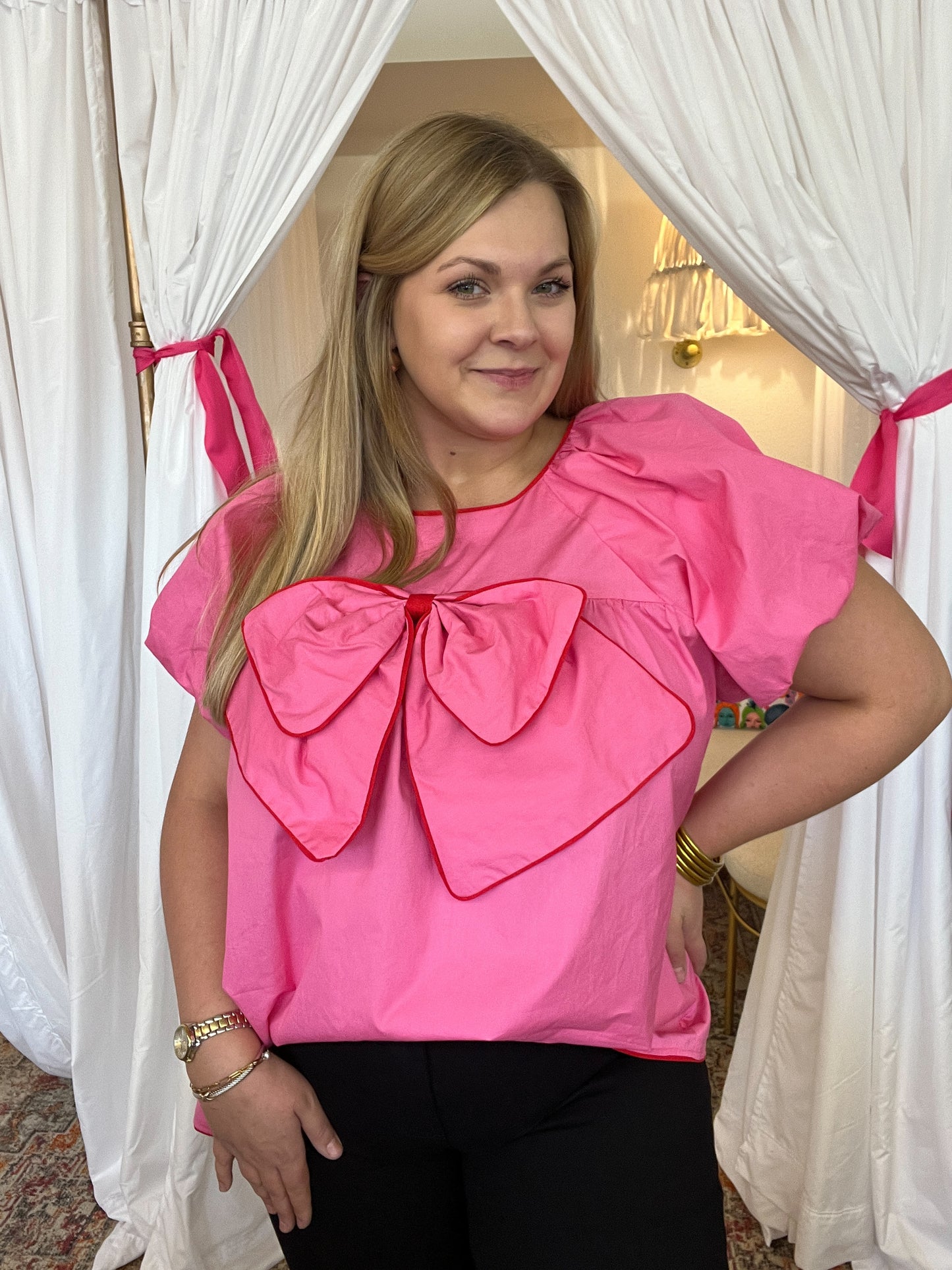 Large Bow Puff Sleeve Blouse