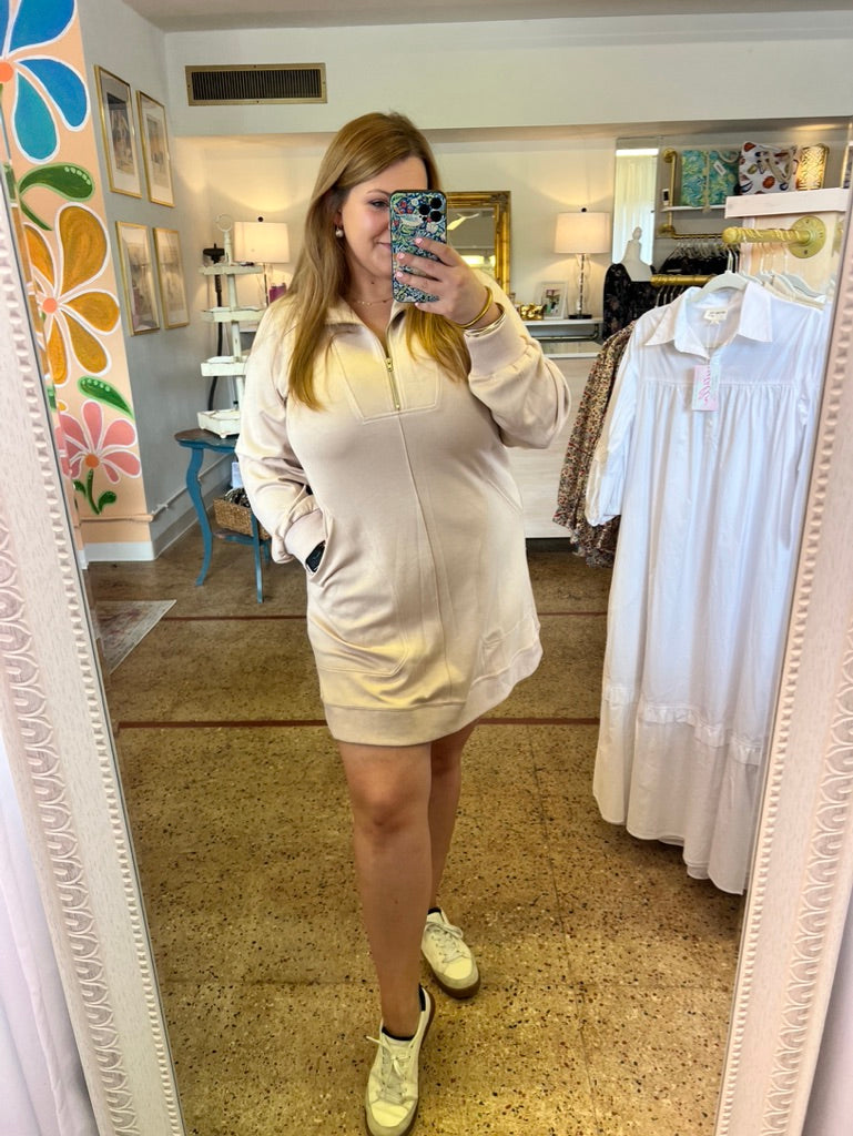 Half Zip Dress-Taupe