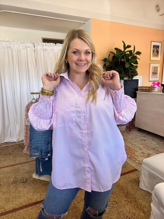 Smocked Cuff Boyfriend Shirt