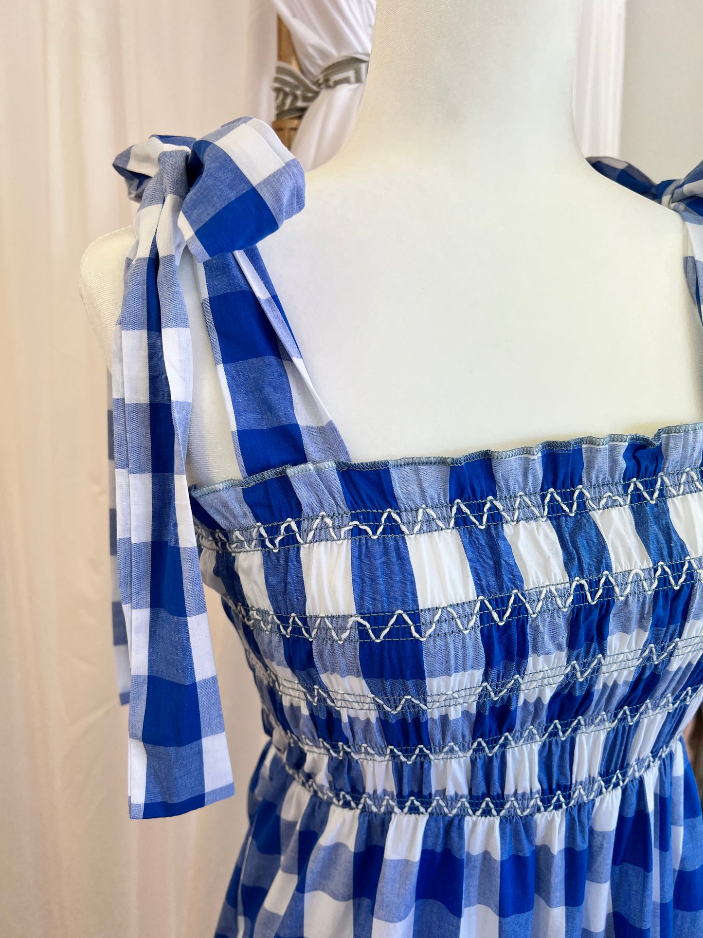 Blue Gingham Smocked Dress