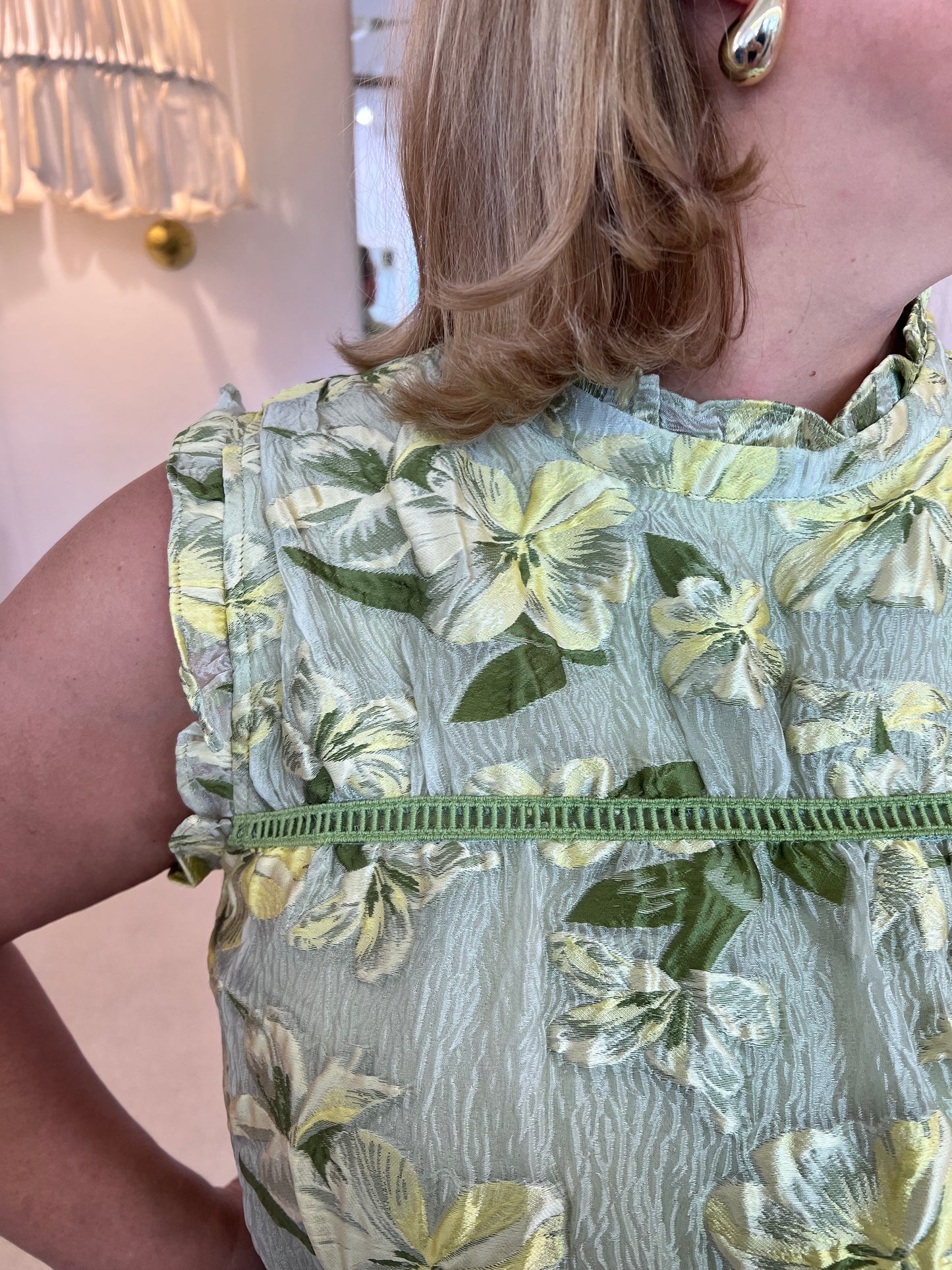 Chartreuse Organza Floral Dress