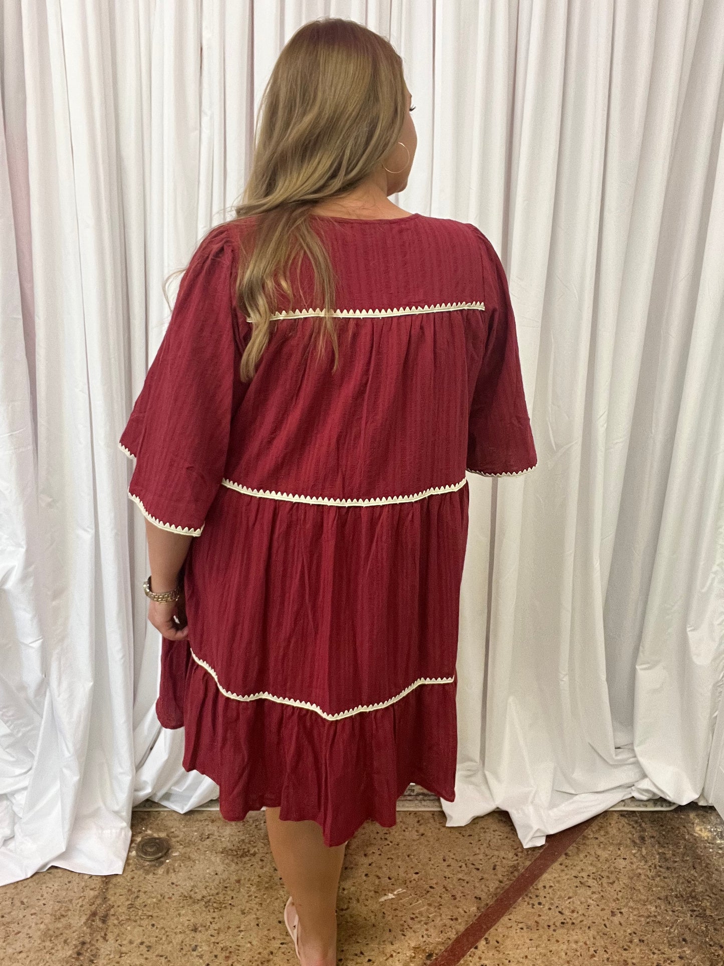 Plus Bell Sleeve Maroon Dress