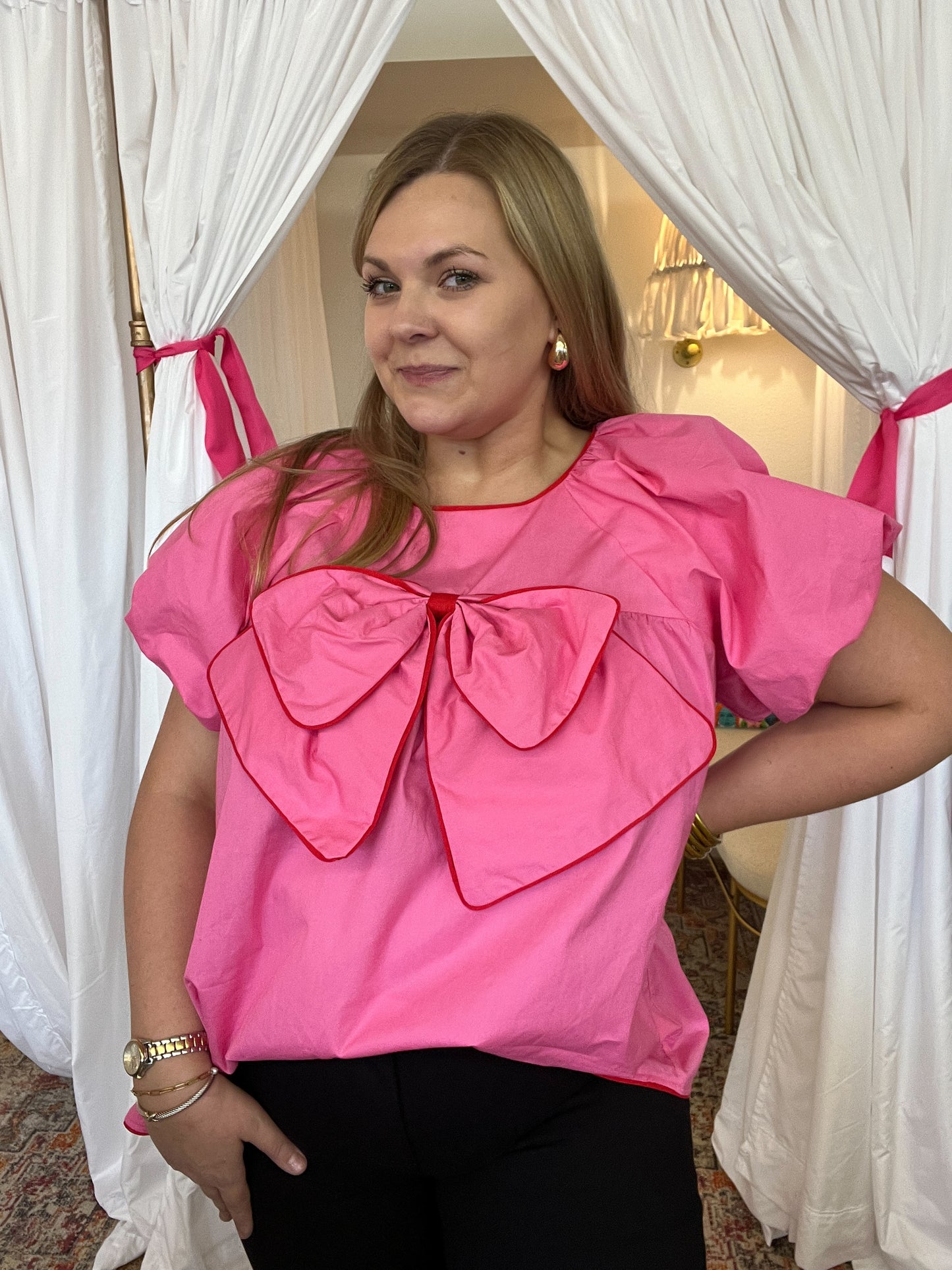 Large Bow Puff Sleeve Blouse