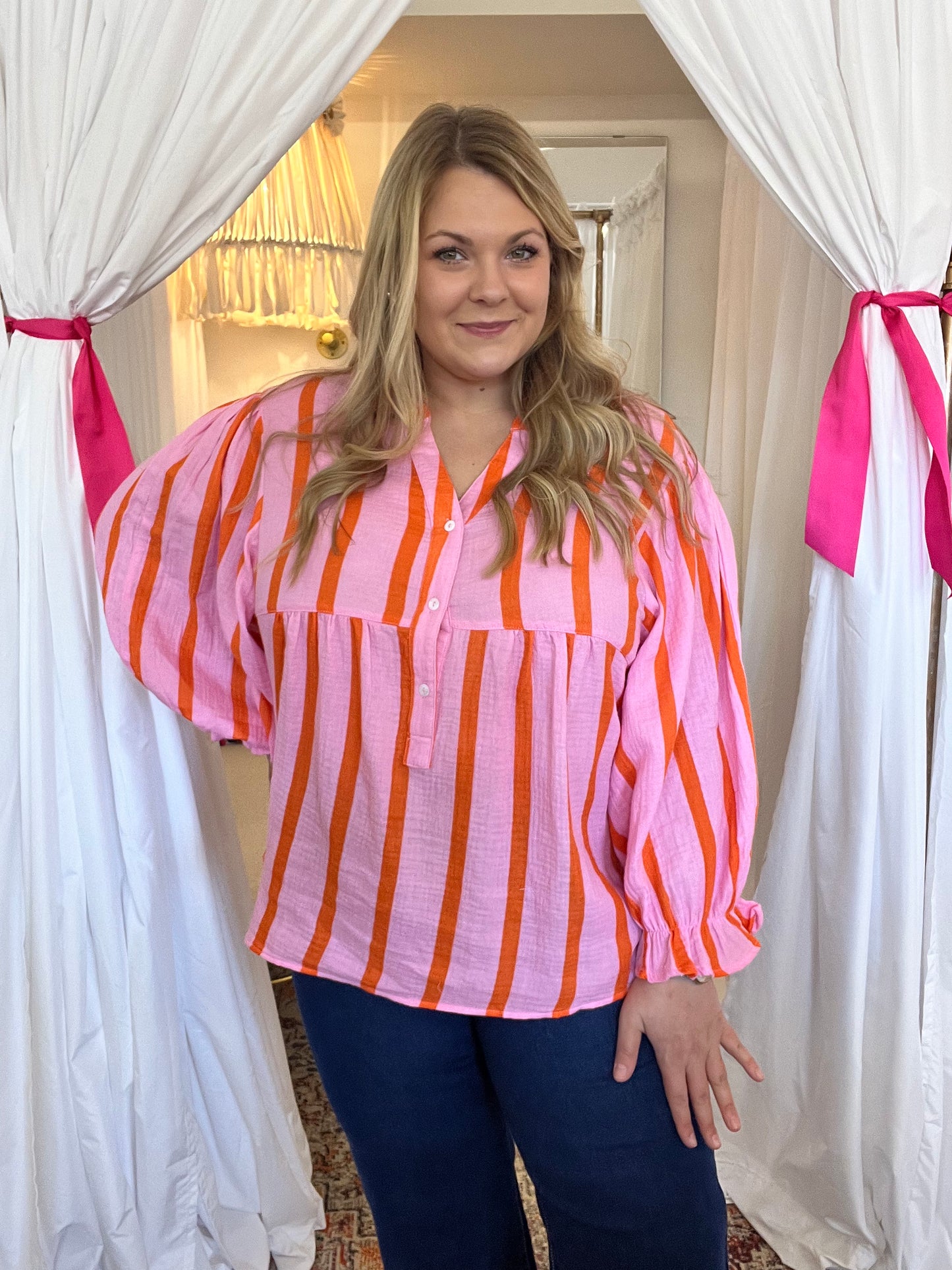 Pink & Orange Gauze Blouse