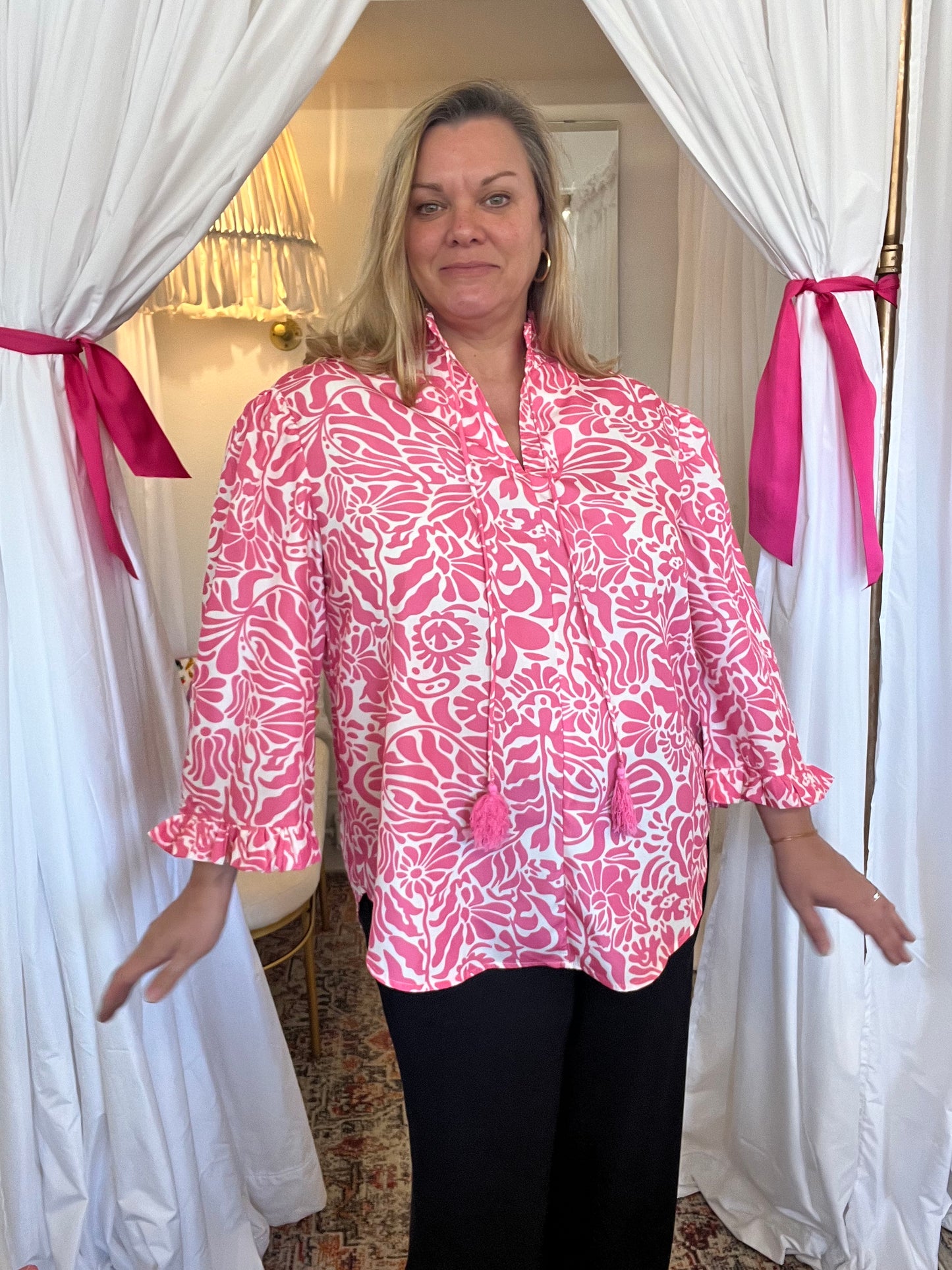 Pink Floral Blouse-plus