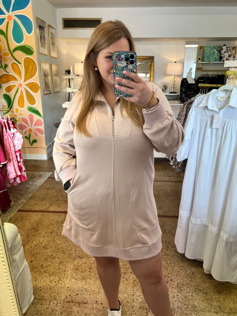 Half Zip Dress-Taupe