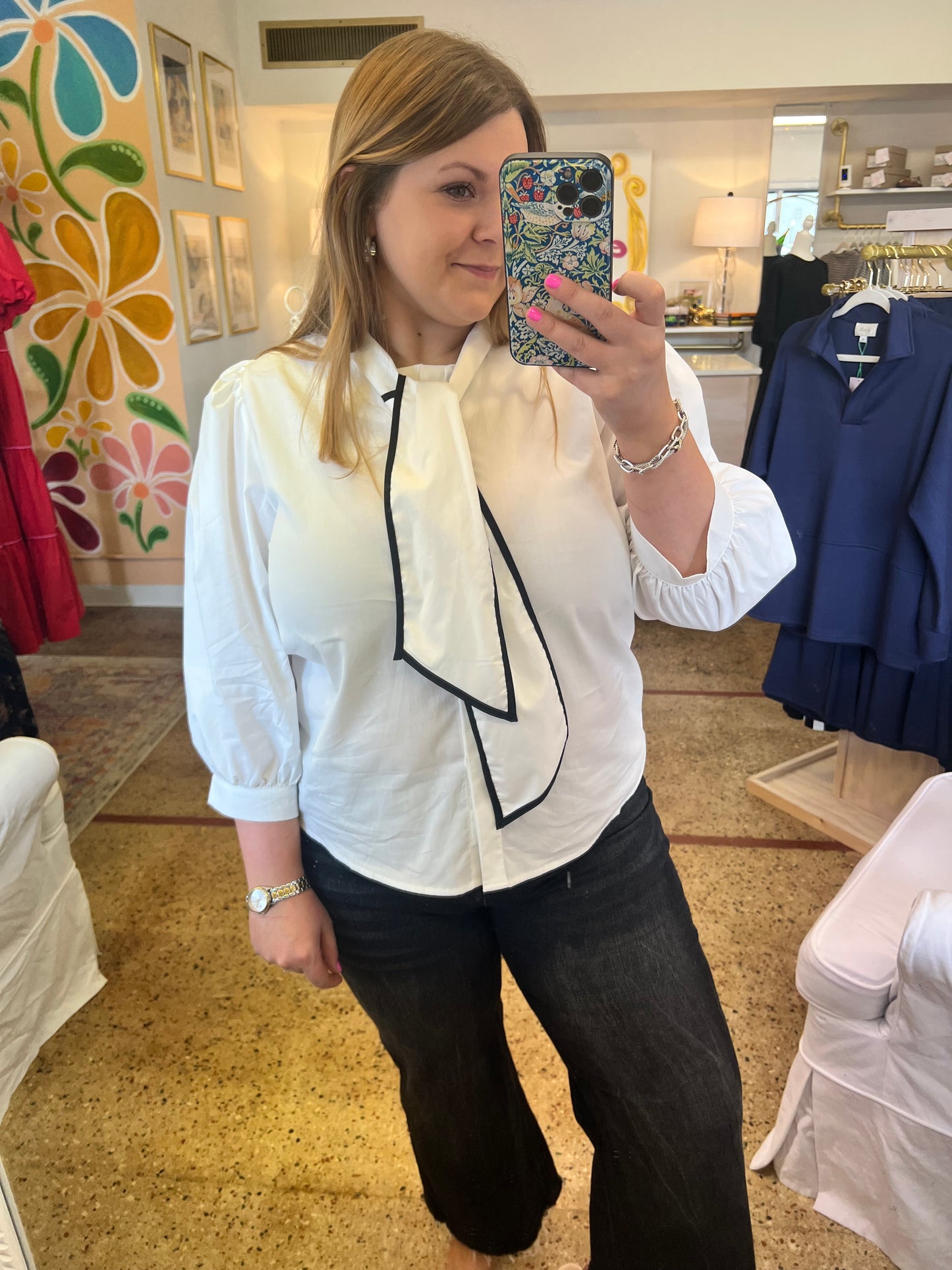 White Tie Neck Blouse