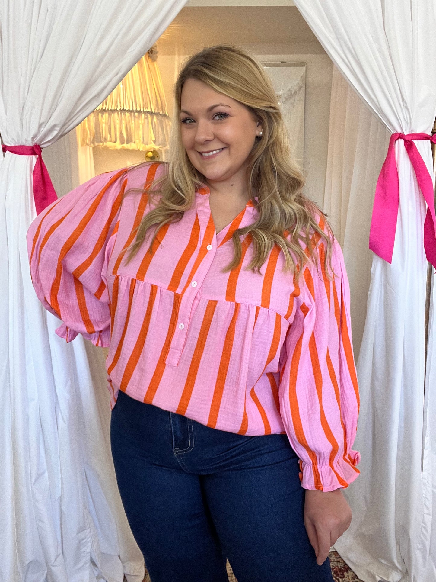 Pink & Orange Gauze Blouse