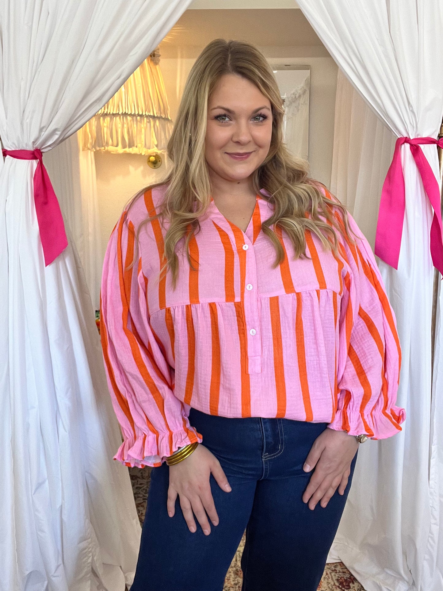 Pink & Orange Gauze Blouse