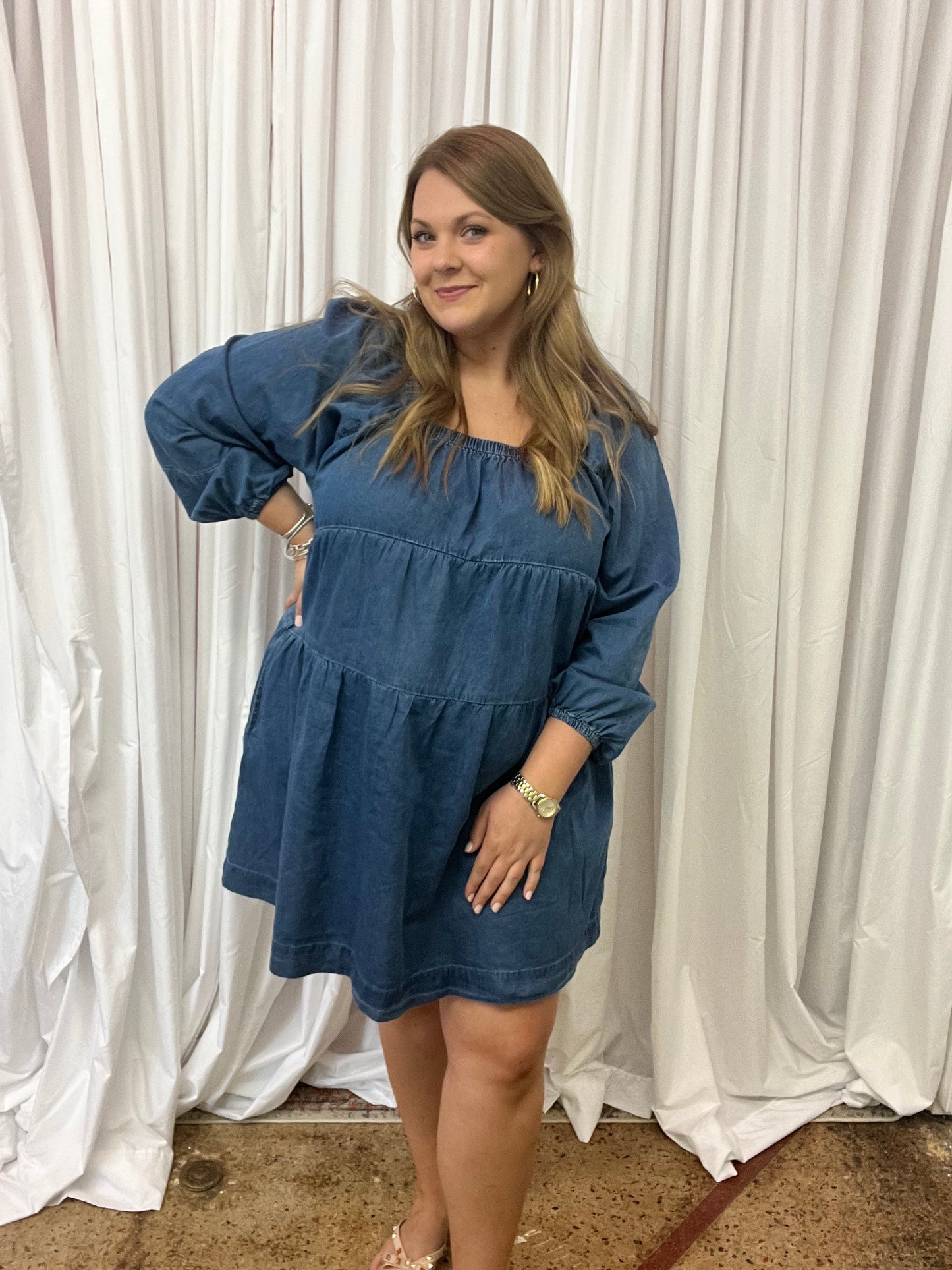 Chambray Square Neck Dress