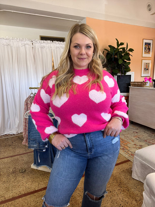 Fuzzy Pink Heart Sweater