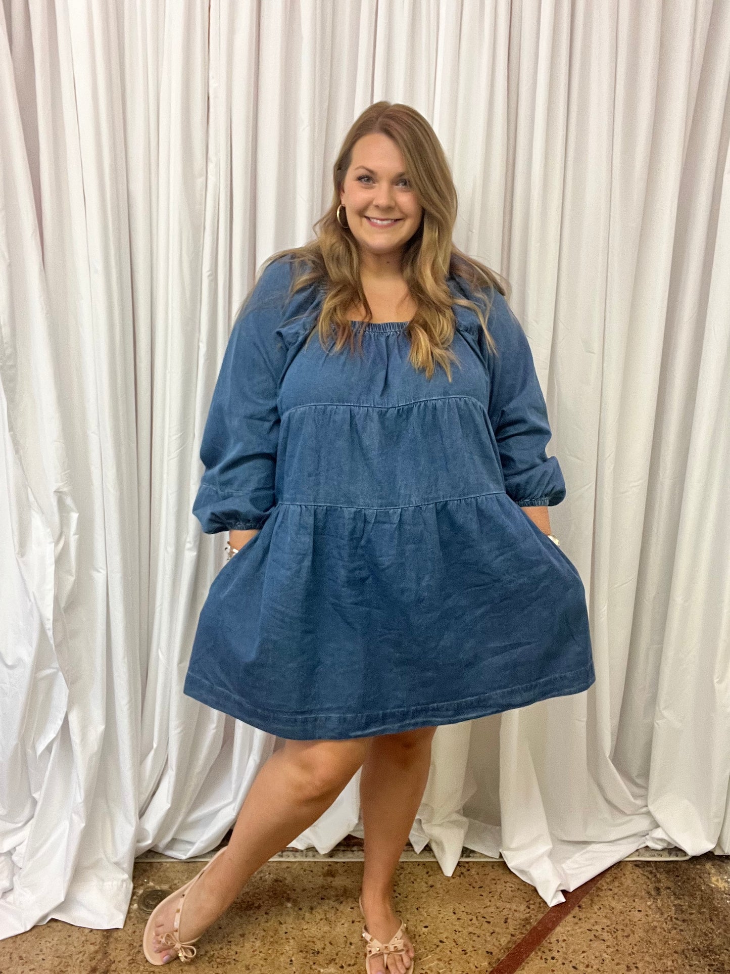 Chambray Square Neck Dress