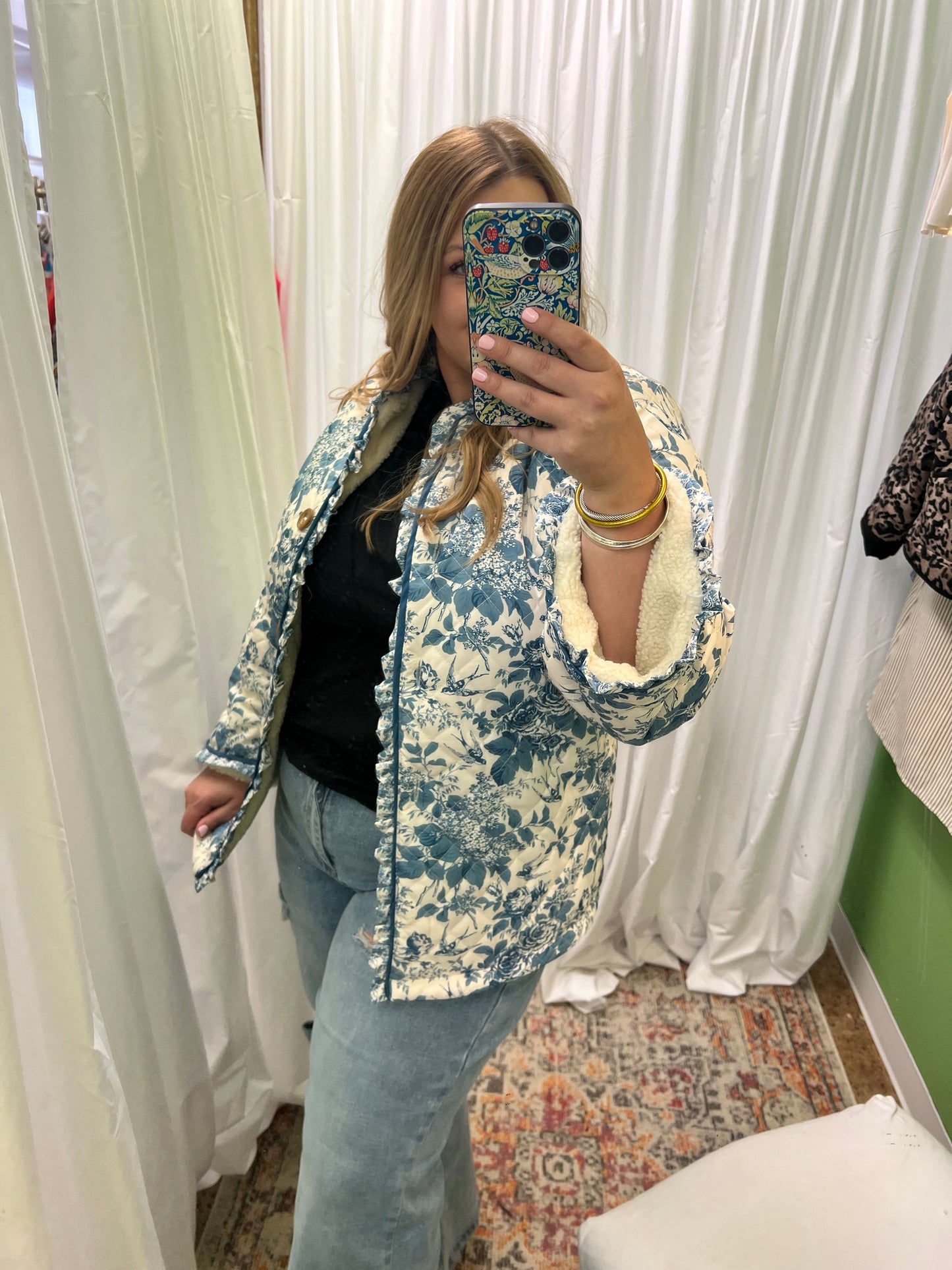 Blue Floral Sherpa Jacket