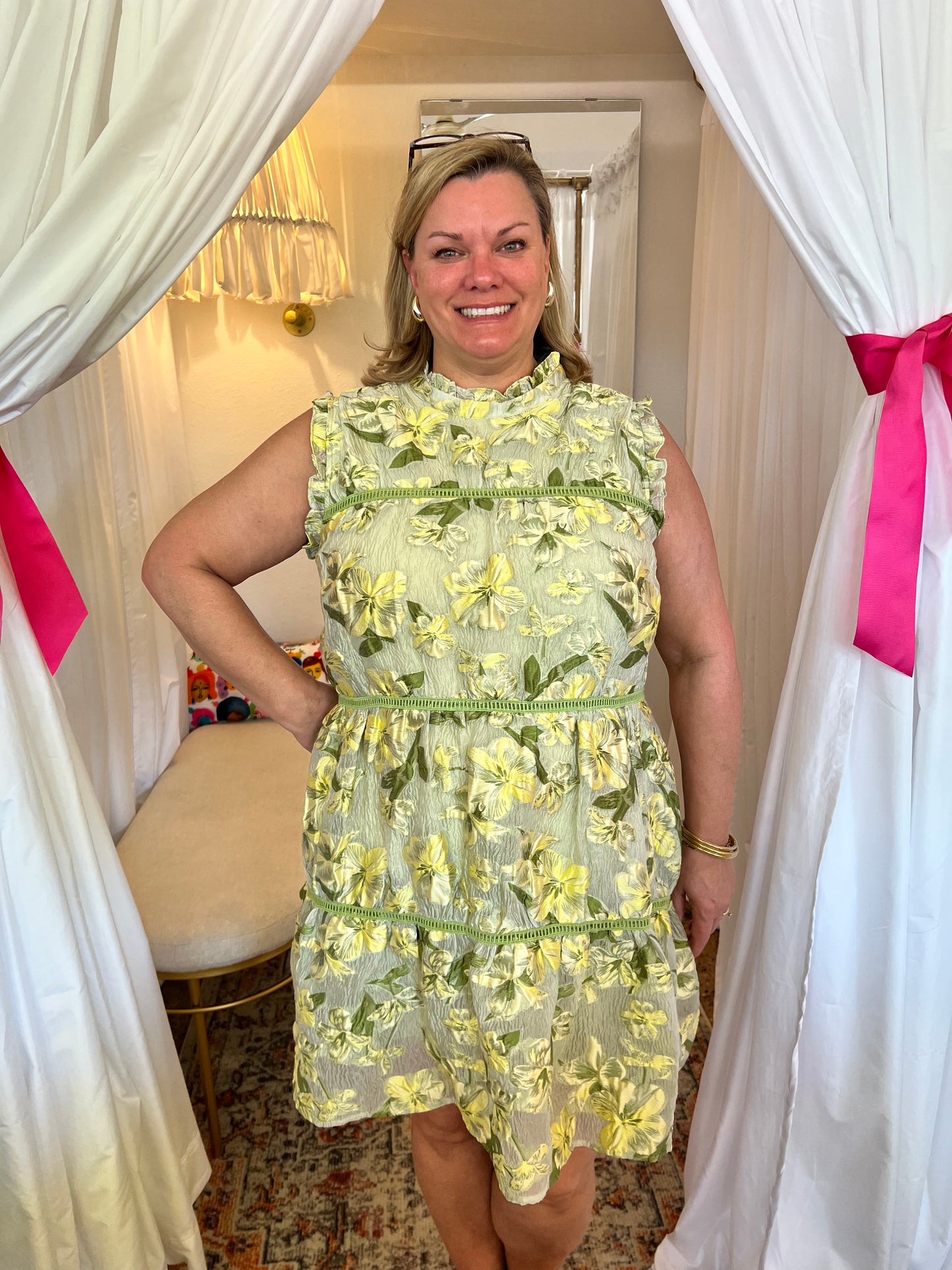 Chartreuse Organza Floral Dress