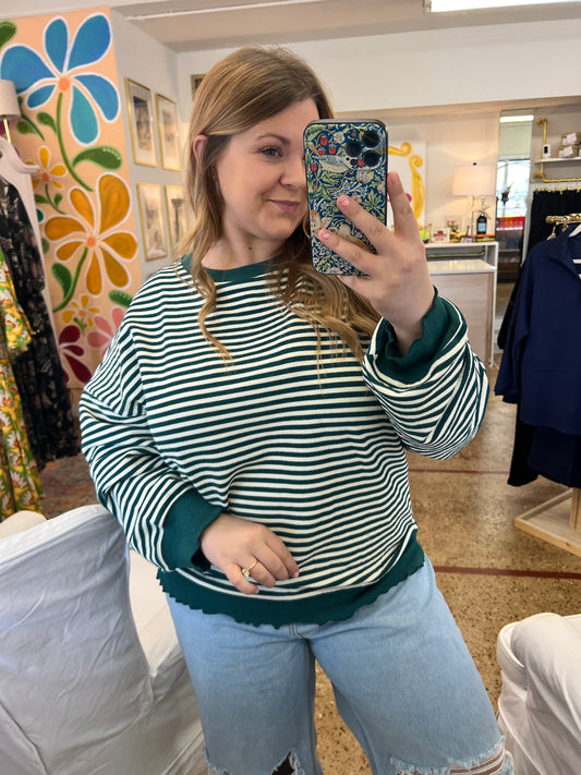 Green Stripe Casual Top