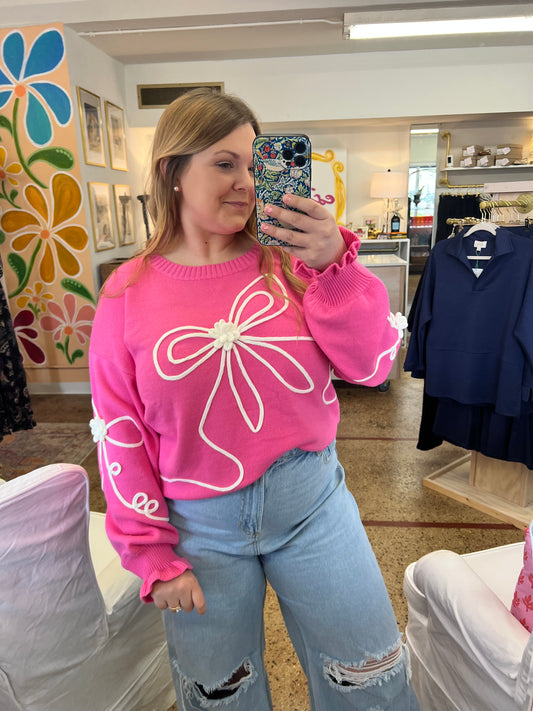 Hot Pink Corded Bow Sweater