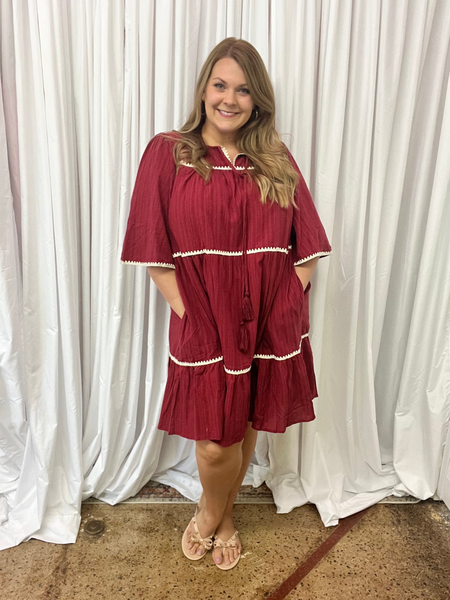 Plus Bell Sleeve Maroon Dress