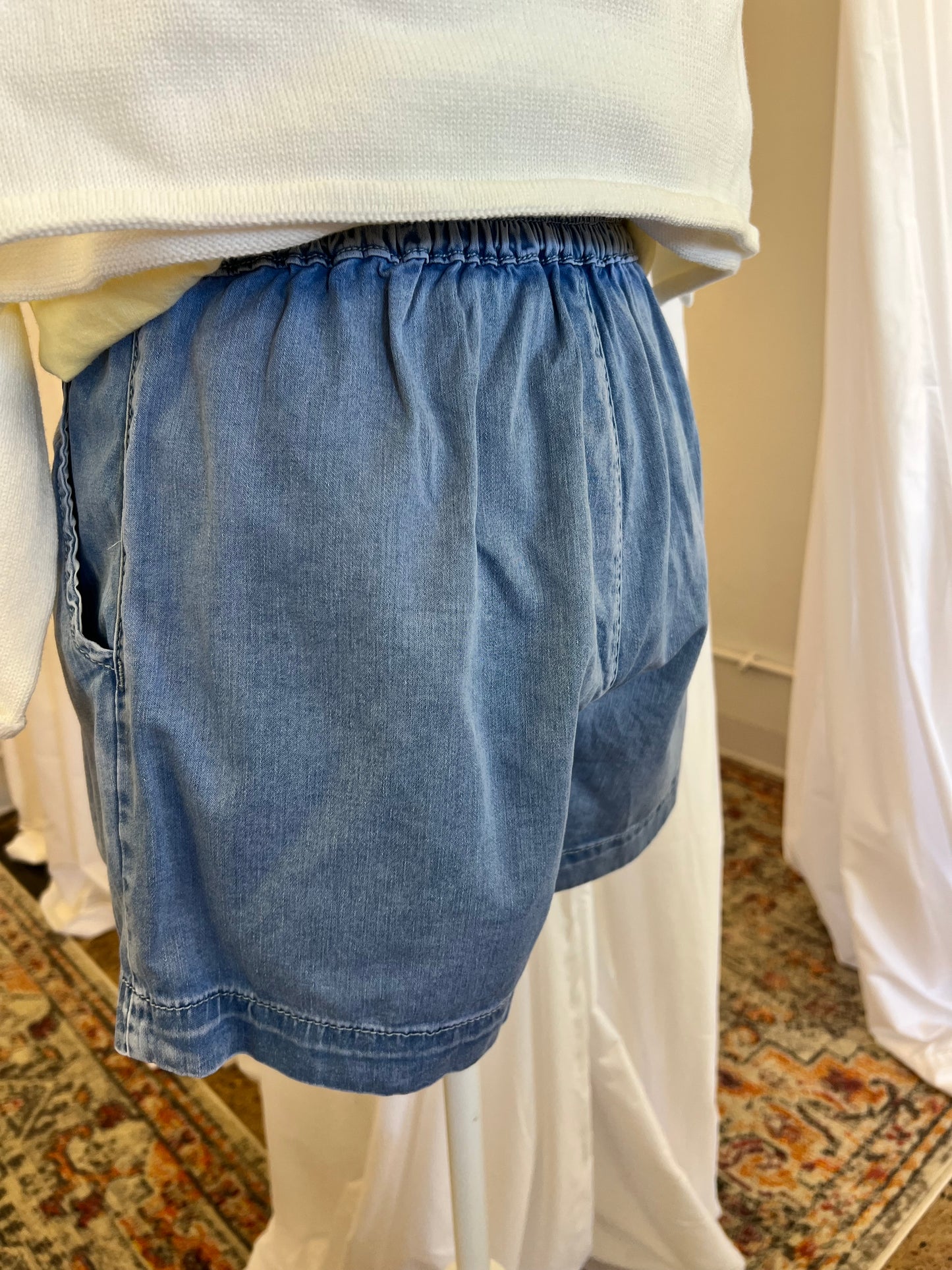 Chambray Drawstring Shorts